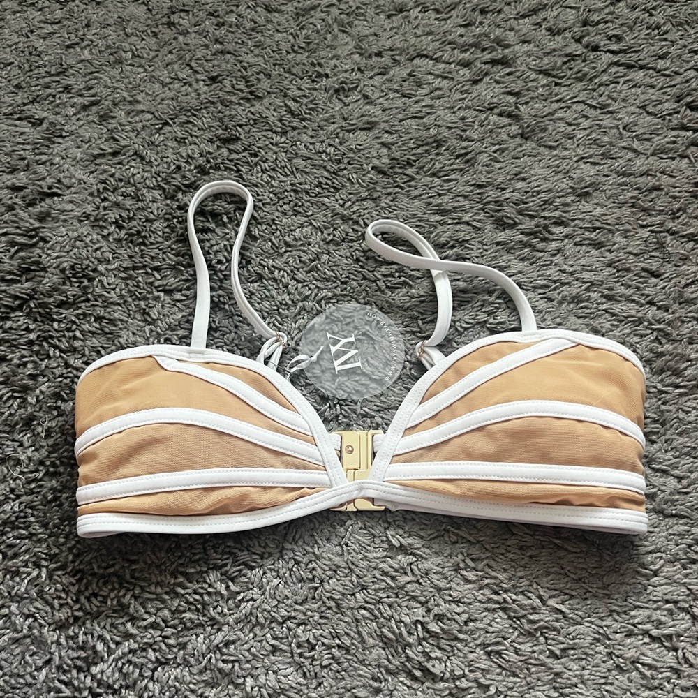 NWT IVY SWIMWEAR NOLA WHITE IN NUDE MESH TOP - Picture 2 of 6